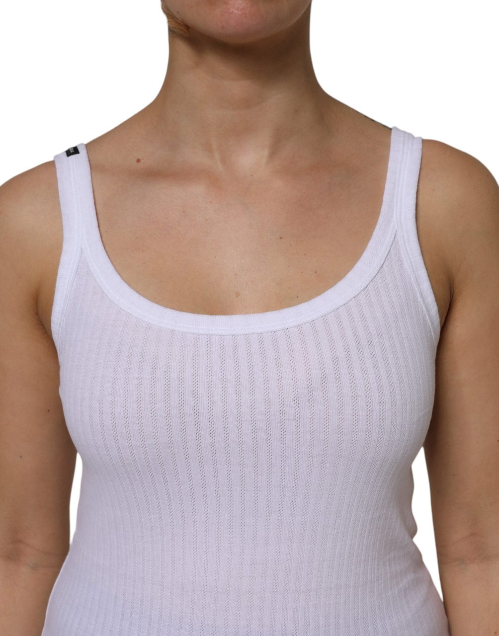Dolce & Gabbana White Cotton Round Neck Sleeveless Tank Top Zwart