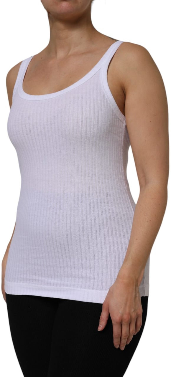 Dolce & Gabbana White Cotton Round Neck Sleeveless Tank Top Zwart