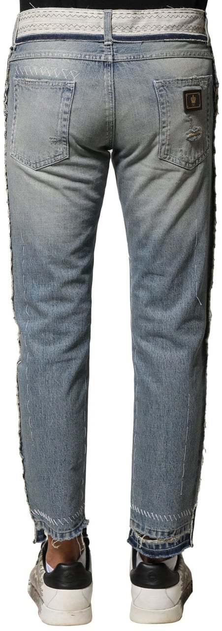 Dolce & Gabbana Light Blue Tattered Straight Men Denim Jeans Blauw