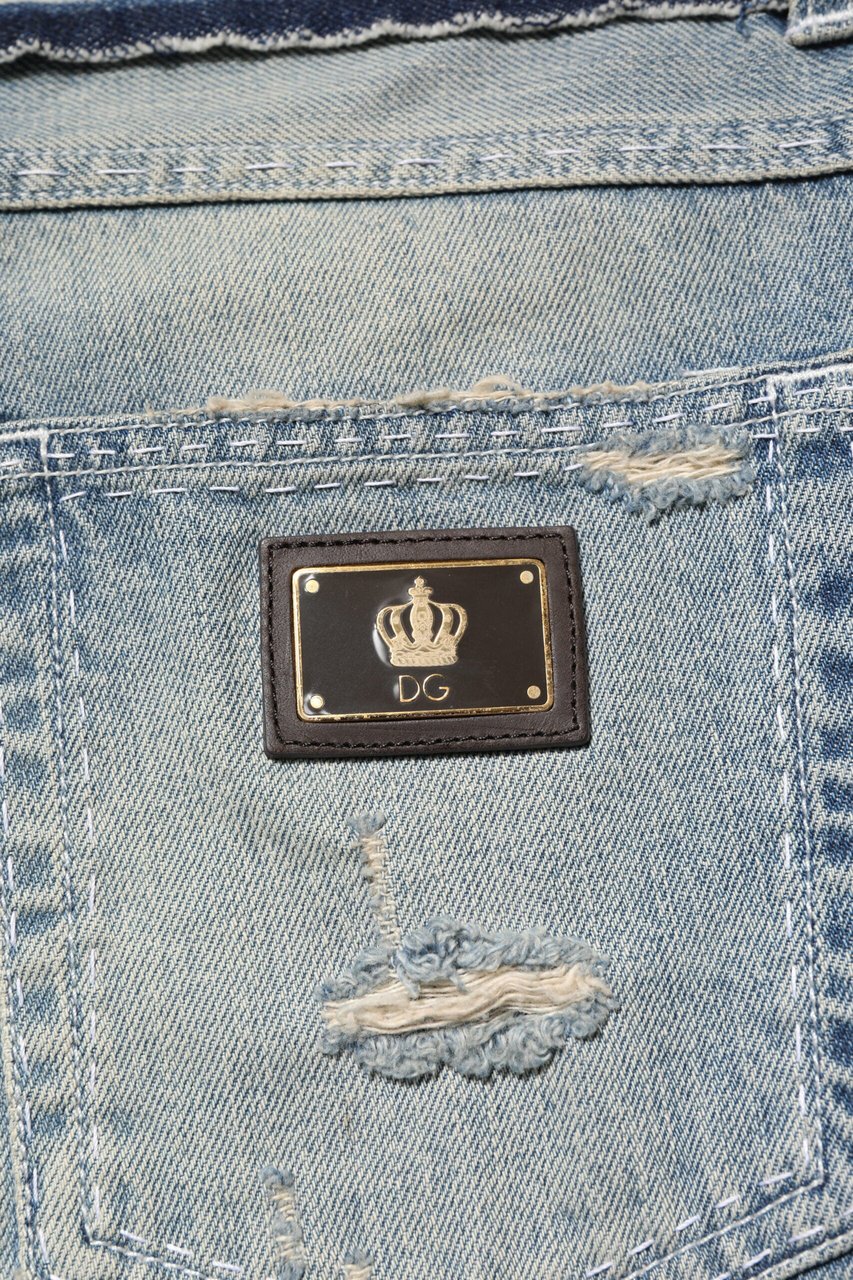 Dolce & Gabbana Light Blue Tattered Straight Men Denim Jeans Blauw