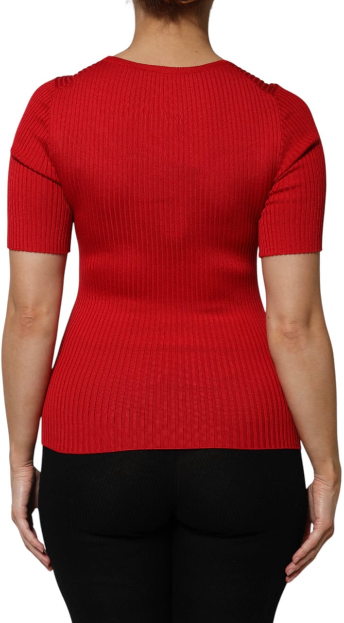 Dolce & Gabbana Red Round Neck Short Sleeves Pullover Top Wit