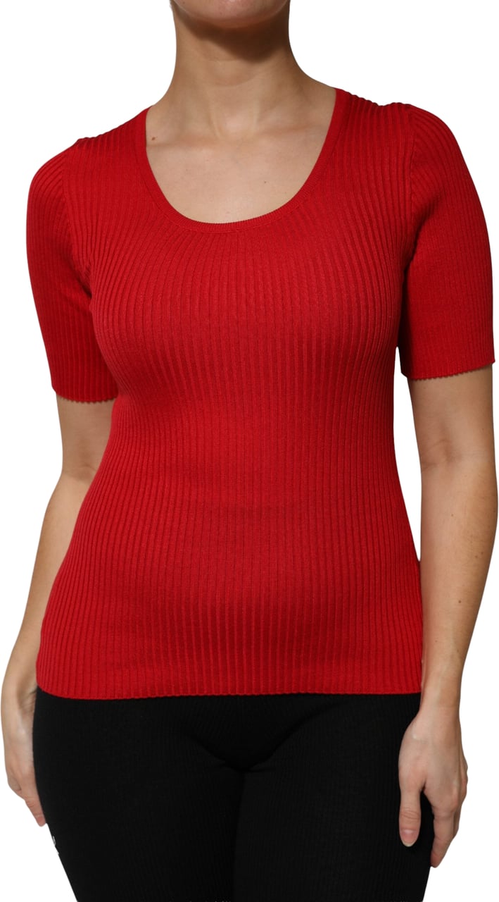 Dolce & Gabbana Red Round Neck Short Sleeves Pullover Top Wit