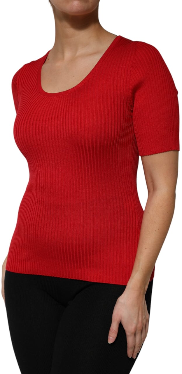 Dolce & Gabbana Red Round Neck Short Sleeves Pullover Top Wit