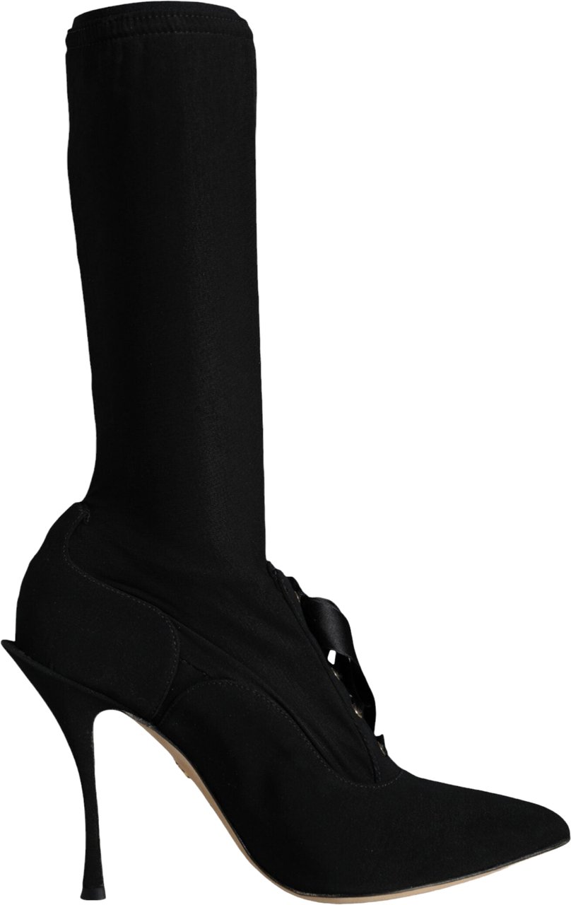 Dolce & Gabbana Black Stiletto Heels Mid Calf Boots Shoes Zwart