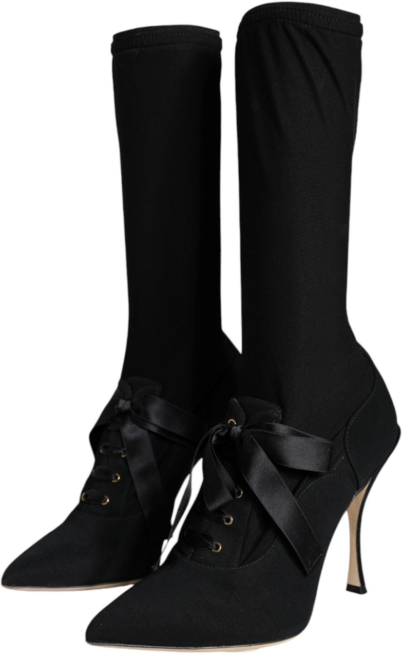 Dolce & Gabbana Black Stiletto Heels Mid Calf Boots Shoes Zwart