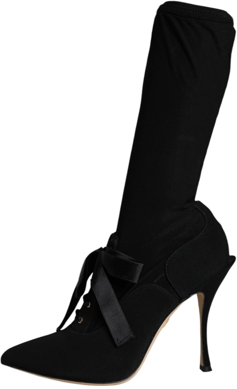 Dolce & Gabbana Black Stiletto Heels Mid Calf Boots Shoes Zwart