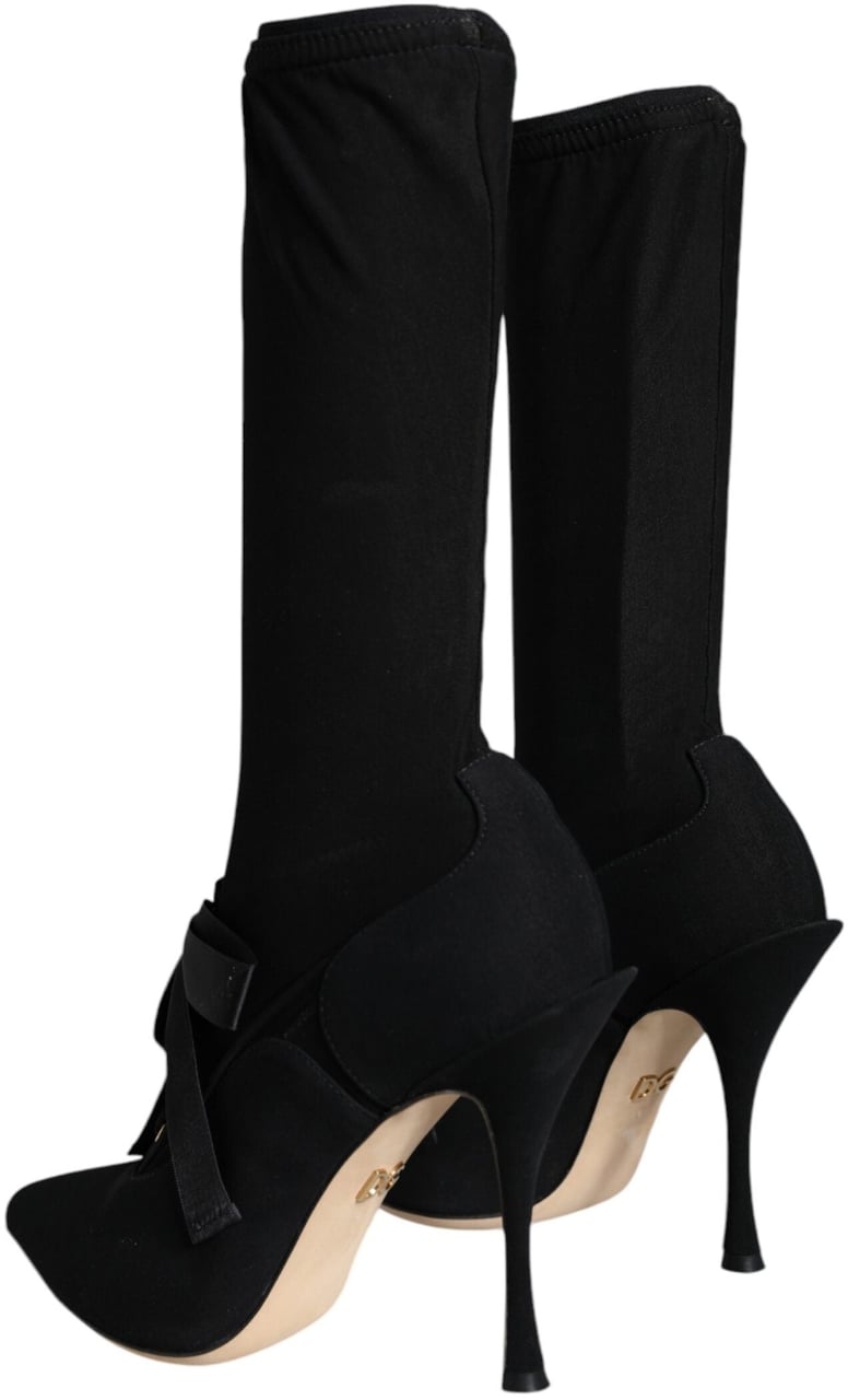 Dolce & Gabbana Black Stiletto Heels Mid Calf Boots Shoes Zwart