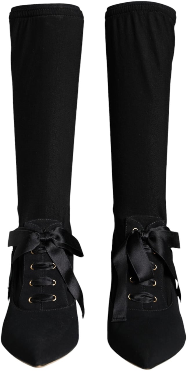 Dolce & Gabbana Black Stiletto Heels Mid Calf Boots Shoes Zwart