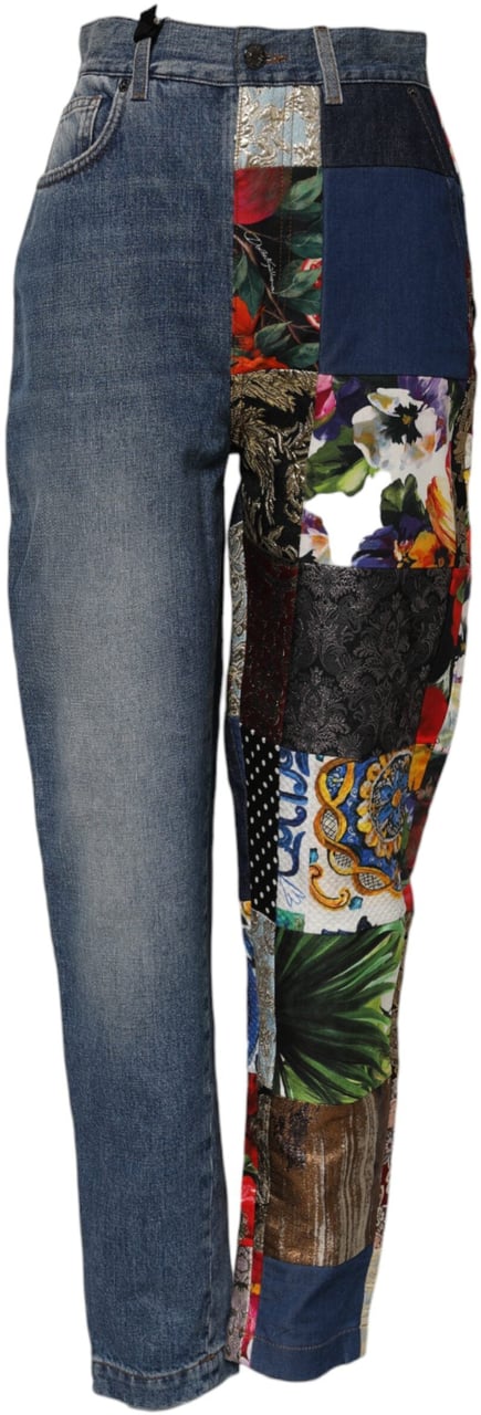 Dolce & Gabbana Blue AMBER Patchwork High Waist Denim Jeans Blauw