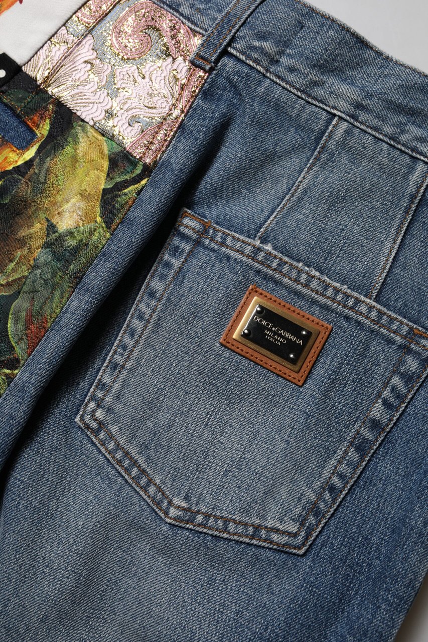 Dolce & Gabbana Blue AMBER Patchwork High Waist Denim Jeans Blauw