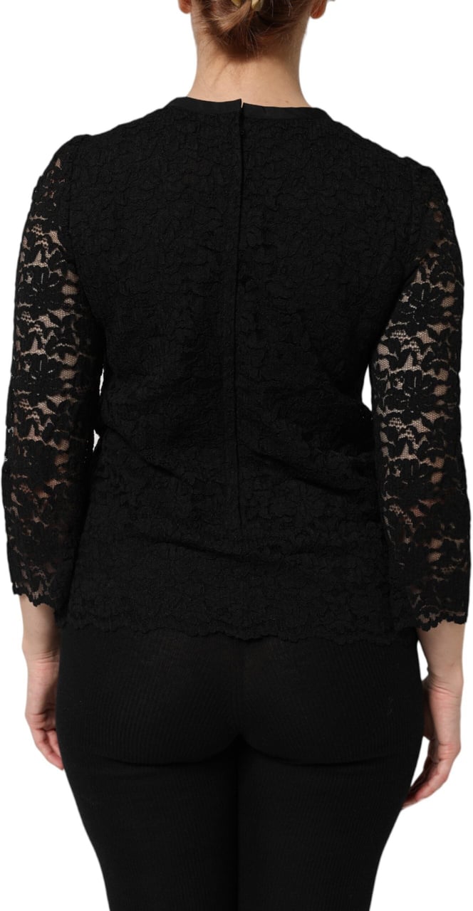 Dolce & Gabbana Black Nylon Lace Long Sleeve Blouse Top Zwart