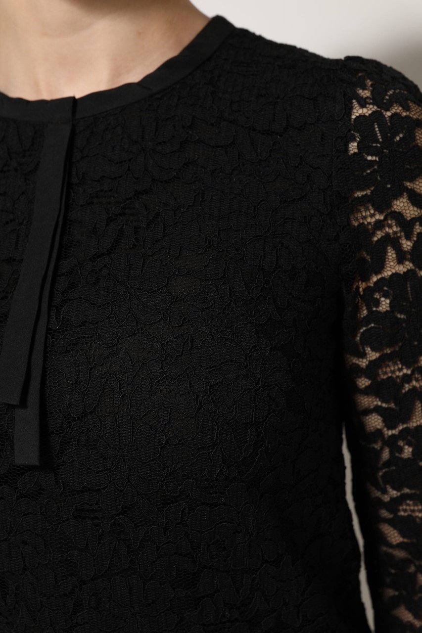 Dolce & Gabbana Black Nylon Lace Long Sleeve Blouse Top Zwart