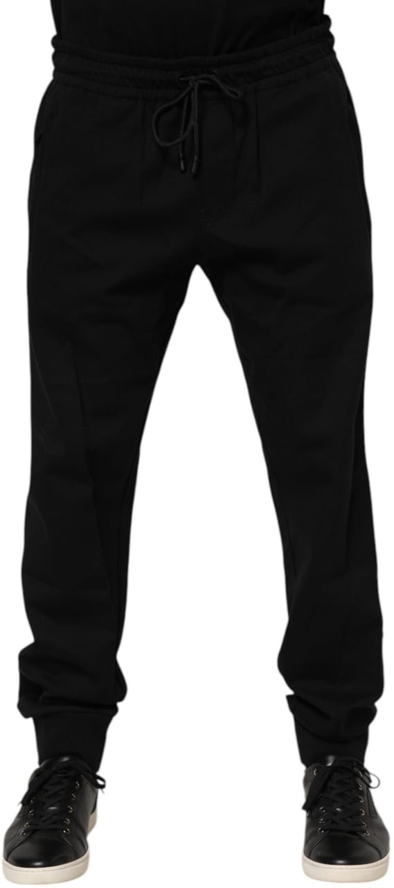 Dolce & Gabbana Black Cotton Men Jogger Sweatpants Pants Zwart