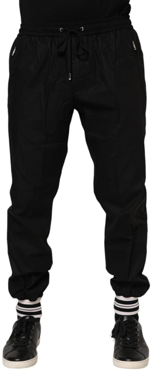Dolce & Gabbana Black Cotton Logo Tape Men Jogger Pants Zwart