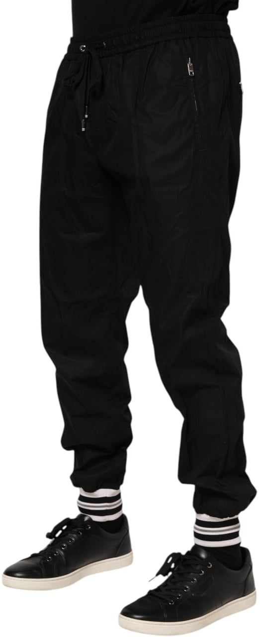 Dolce & Gabbana Black Cotton Logo Tape Men Jogger Pants Zwart