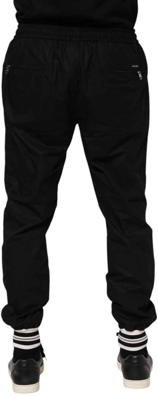 Dolce & Gabbana Black Cotton Logo Tape Men Jogger Pants Zwart