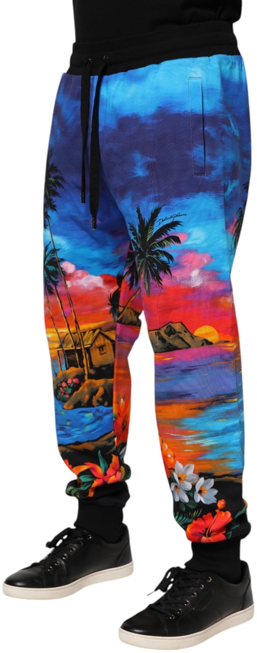 Dolce & Gabbana Blue Hawaiian Print Jogger Sweatpants Pants Blauw