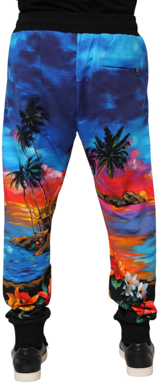 Dolce & Gabbana Blue Hawaiian Print Jogger Sweatpants Pants Blauw