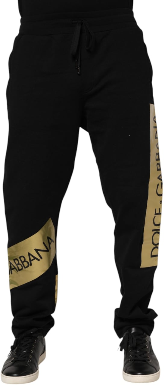 Dolce & Gabbana Black Cotton Logo Tape Men Jogger Pants Zwart
