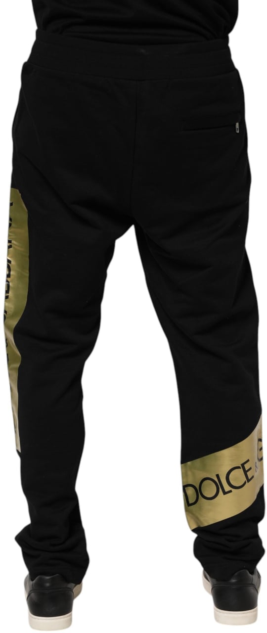 Dolce & Gabbana Black Cotton Logo Tape Men Jogger Pants Zwart