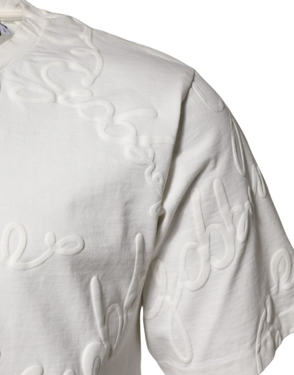 Dolce & Gabbana White Cotton Logo Embossed Crew Neck T-shirt Wit