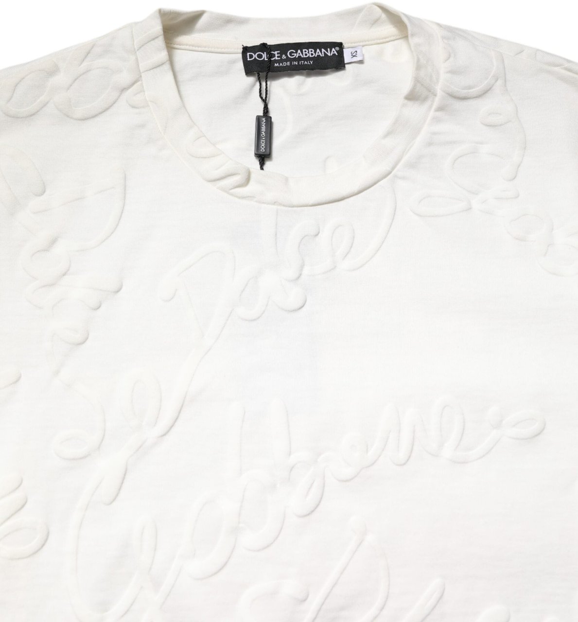 Dolce & Gabbana White Cotton Logo Embossed Crew Neck T-shirt Wit