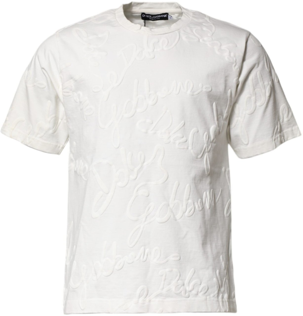 Dolce & Gabbana White Cotton Logo Embossed Crew Neck T-shirt Wit