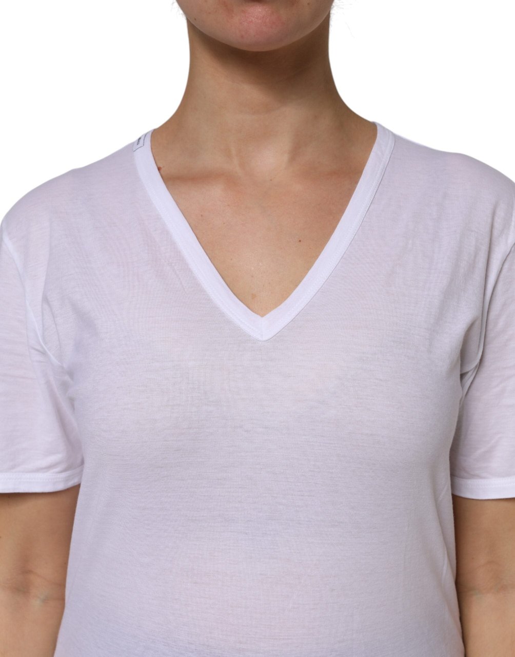 Dolce & Gabbana White Cotton Short Sleeves V-Neck Top T-shirt Wit