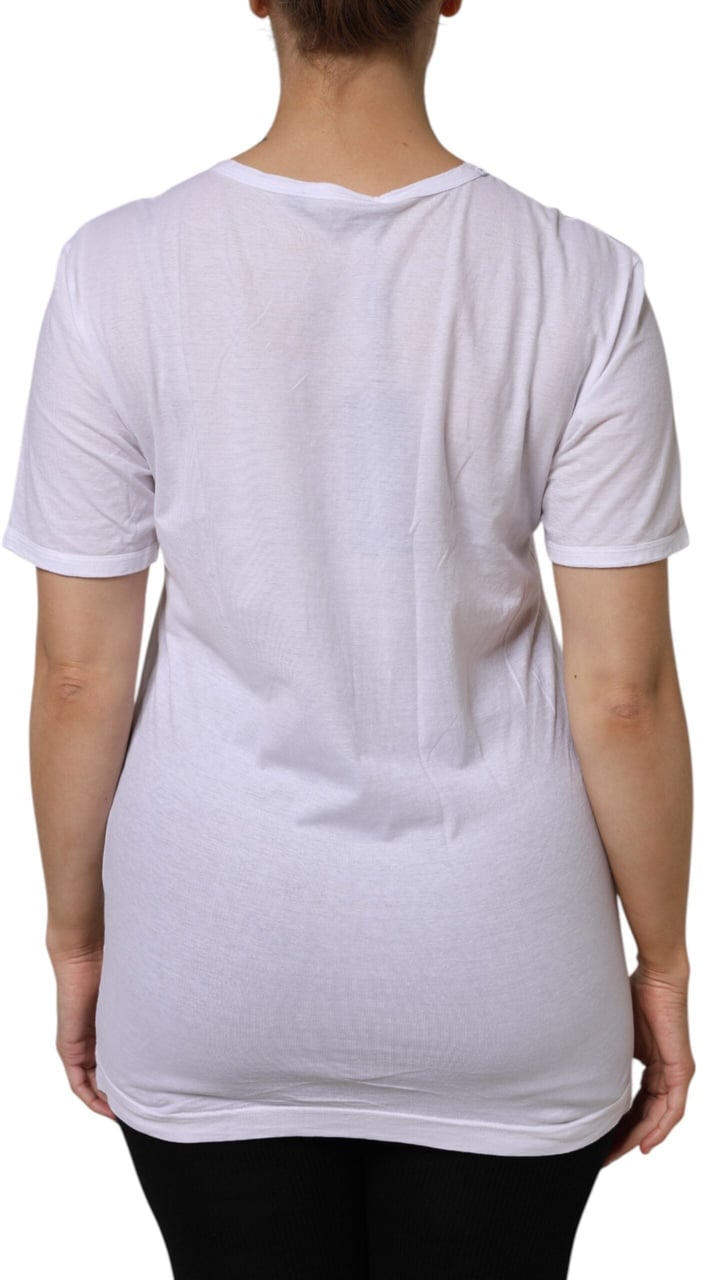 Dolce & Gabbana White Cotton Short Sleeves V-Neck Top T-shirt Wit