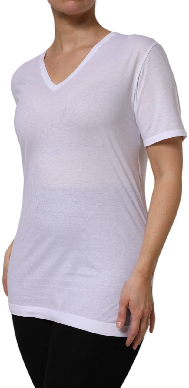 Dolce & Gabbana White Cotton Short Sleeves V-Neck Top T-shirt Wit