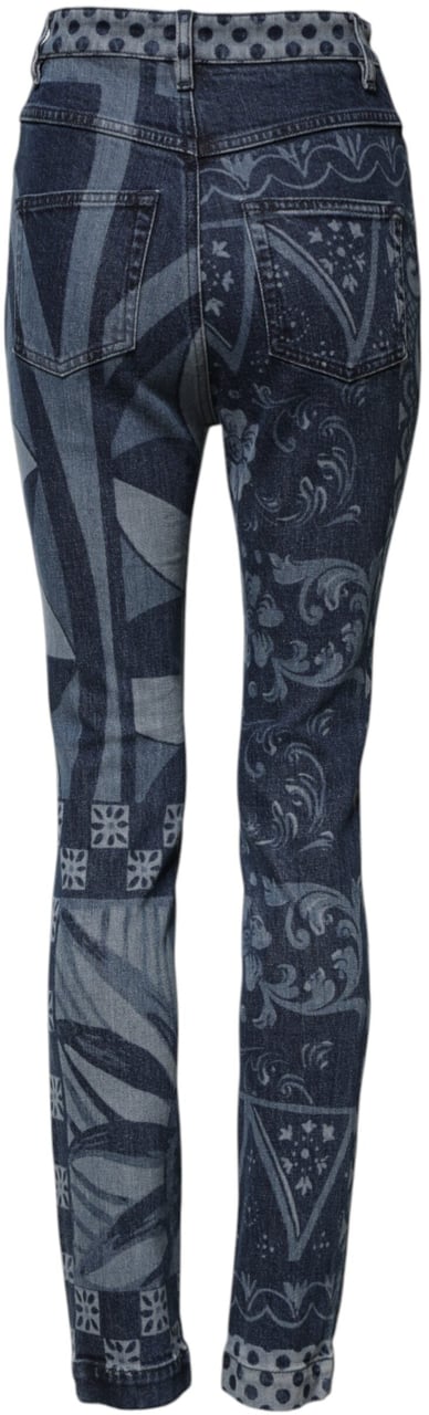 Dolce & Gabbana Blue Graphic Print Cotton Skinny Denim Jeans Blauw