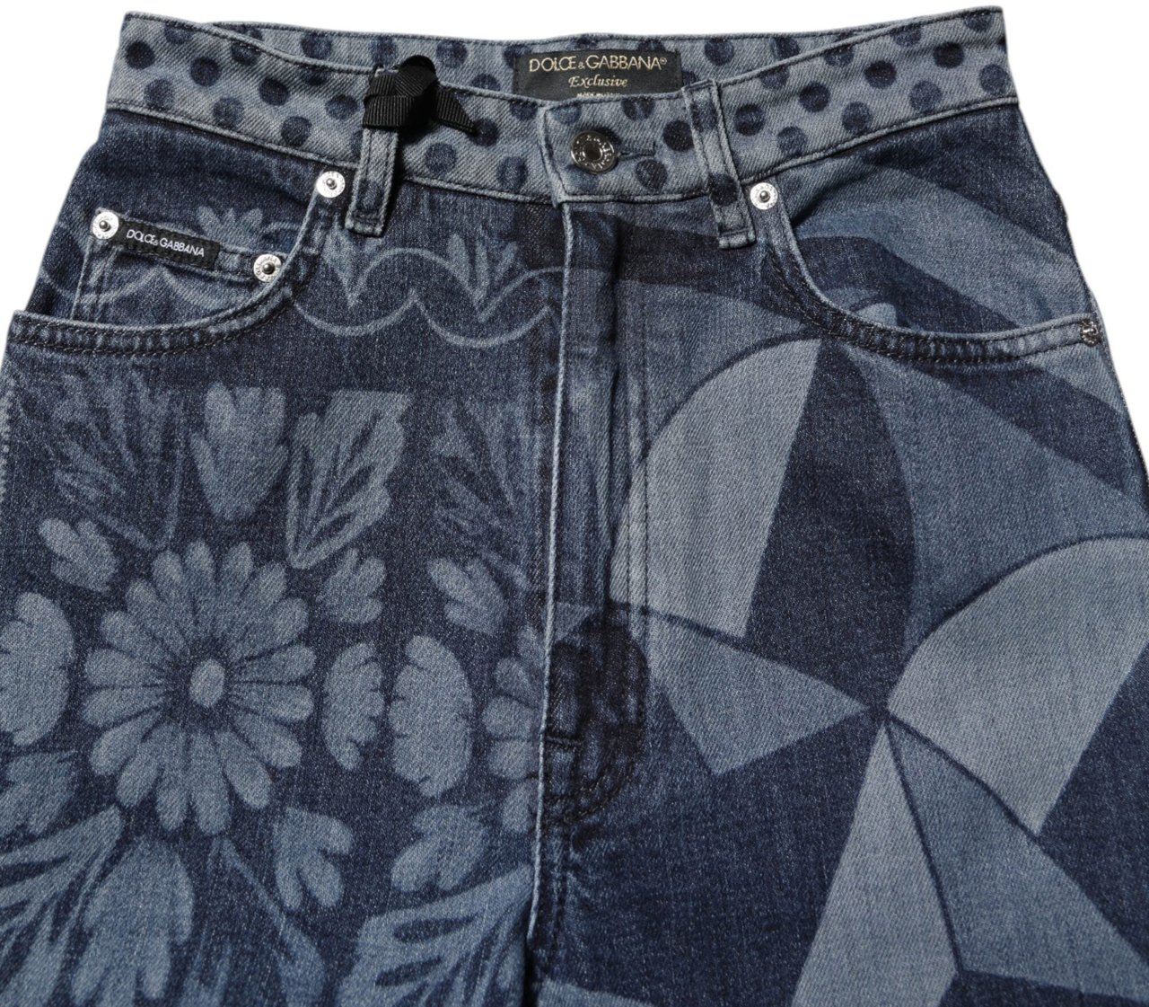 Dolce & Gabbana Blue Graphic Print Cotton Skinny Denim Jeans Blauw