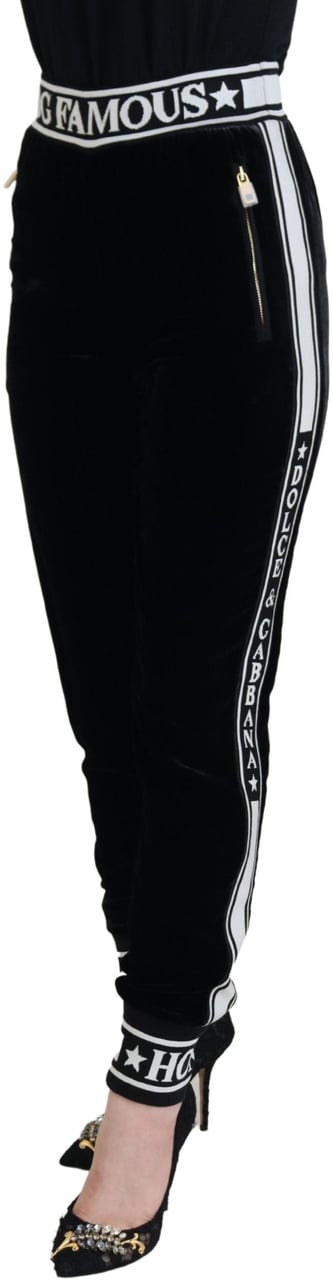Dolce & Gabbana Black DG Logo Velvet Trouser Pants Zwart