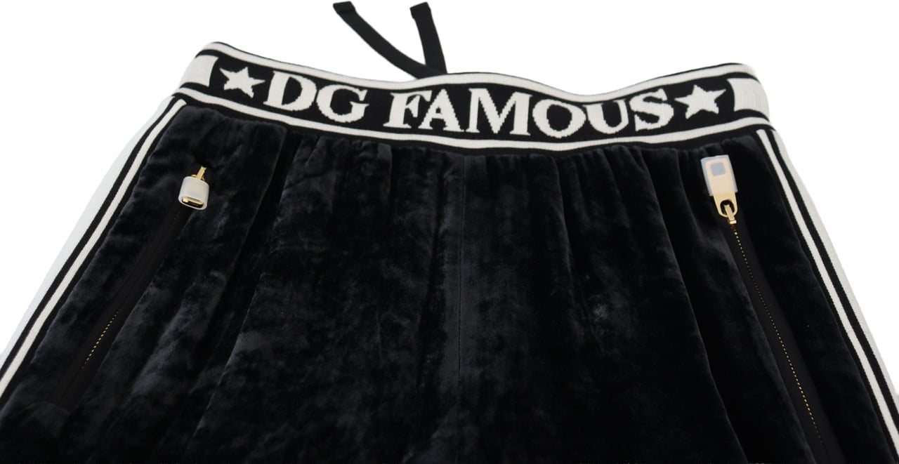 Dolce & Gabbana Black DG Logo Velvet Trouser Pants Zwart