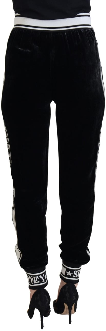 Dolce & Gabbana Black DG Logo Velvet Trouser Pants Zwart