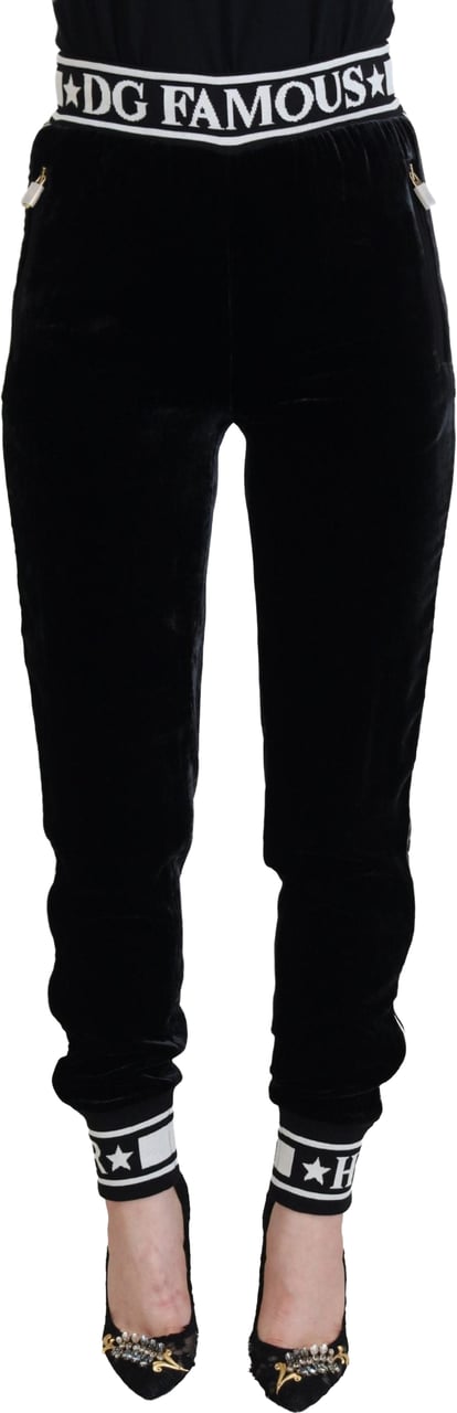 Dolce & Gabbana Black DG Logo Velvet Trouser Pants Zwart