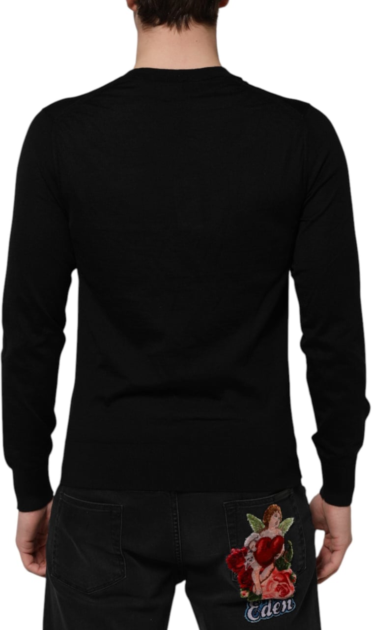 Dolce & Gabbana Dark Gray Embroidered Logo Pullover Sweater Grijs