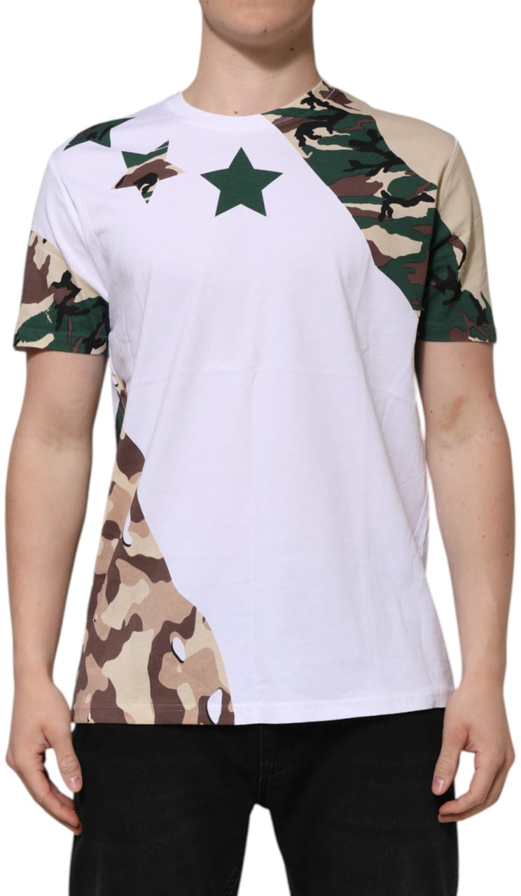 Dolce & Gabbana White Camouflage Cotton Men Crew Neck T-shirt Wit