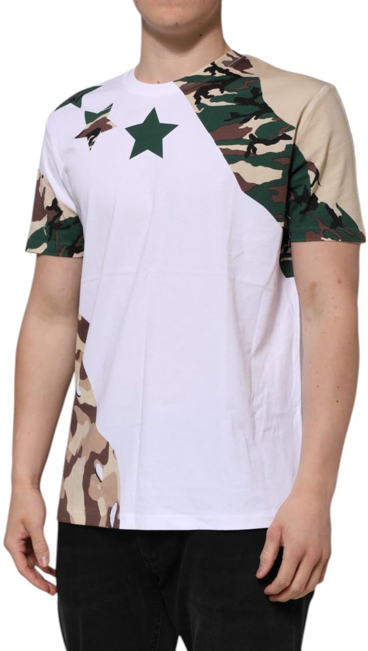 Dolce & Gabbana White Camouflage Cotton Men Crew Neck T-shirt Wit