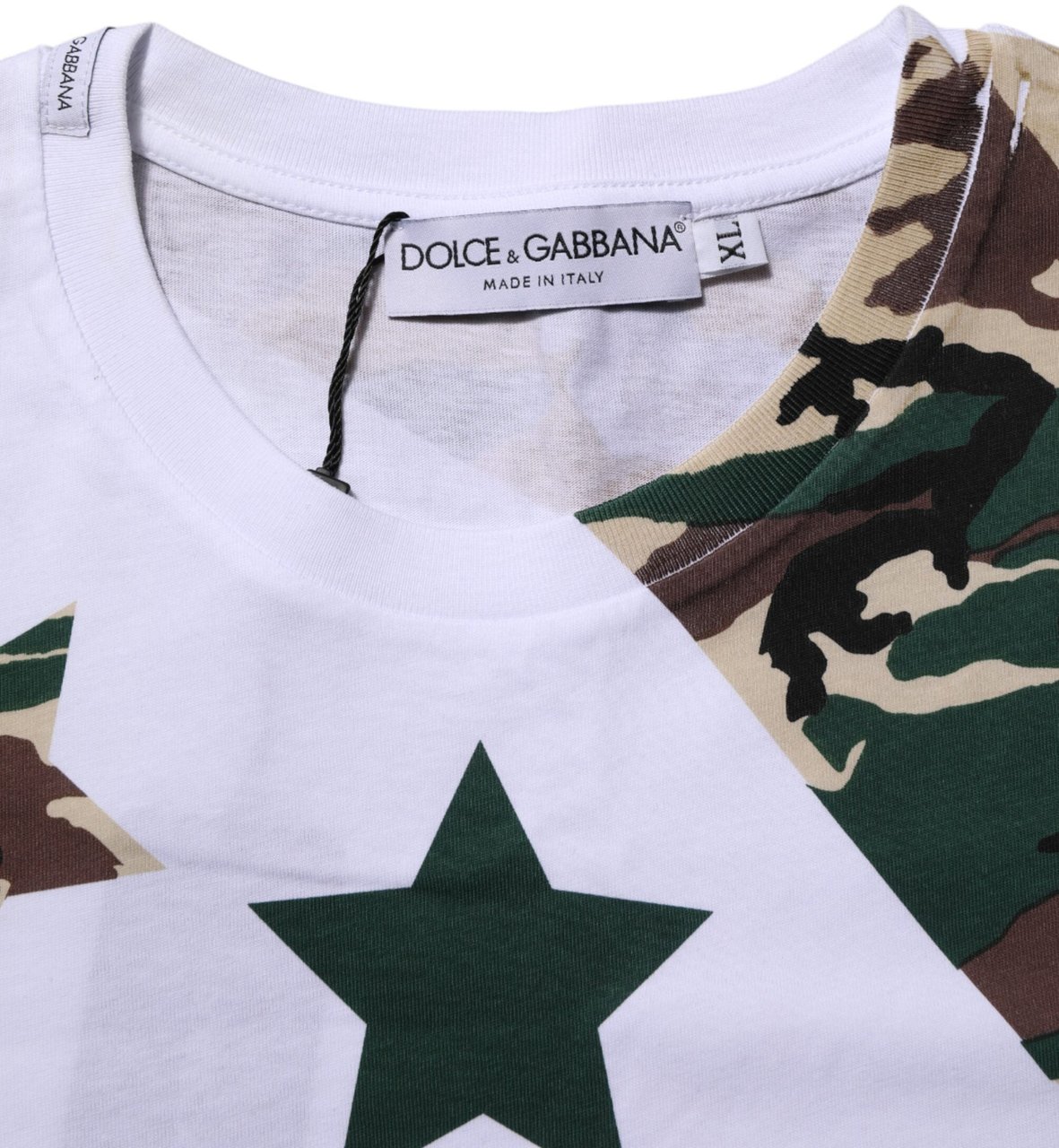 Dolce & Gabbana White Camouflage Cotton Men Crew Neck T-shirt Wit