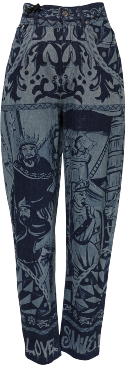 Dolce & Gabbana Blue Graphic Print Tapered Denim Jeans Blauw