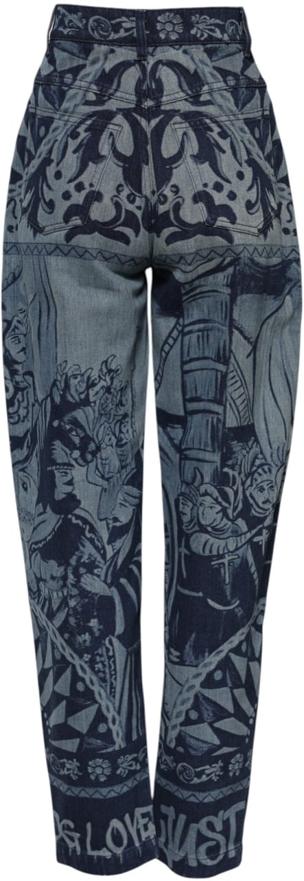Dolce & Gabbana Blue Graphic Print Tapered Denim Jeans Blauw