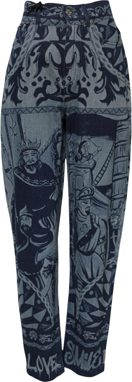 Dolce & Gabbana Blue Graphic Print Tapered Denim Jeans Blauw