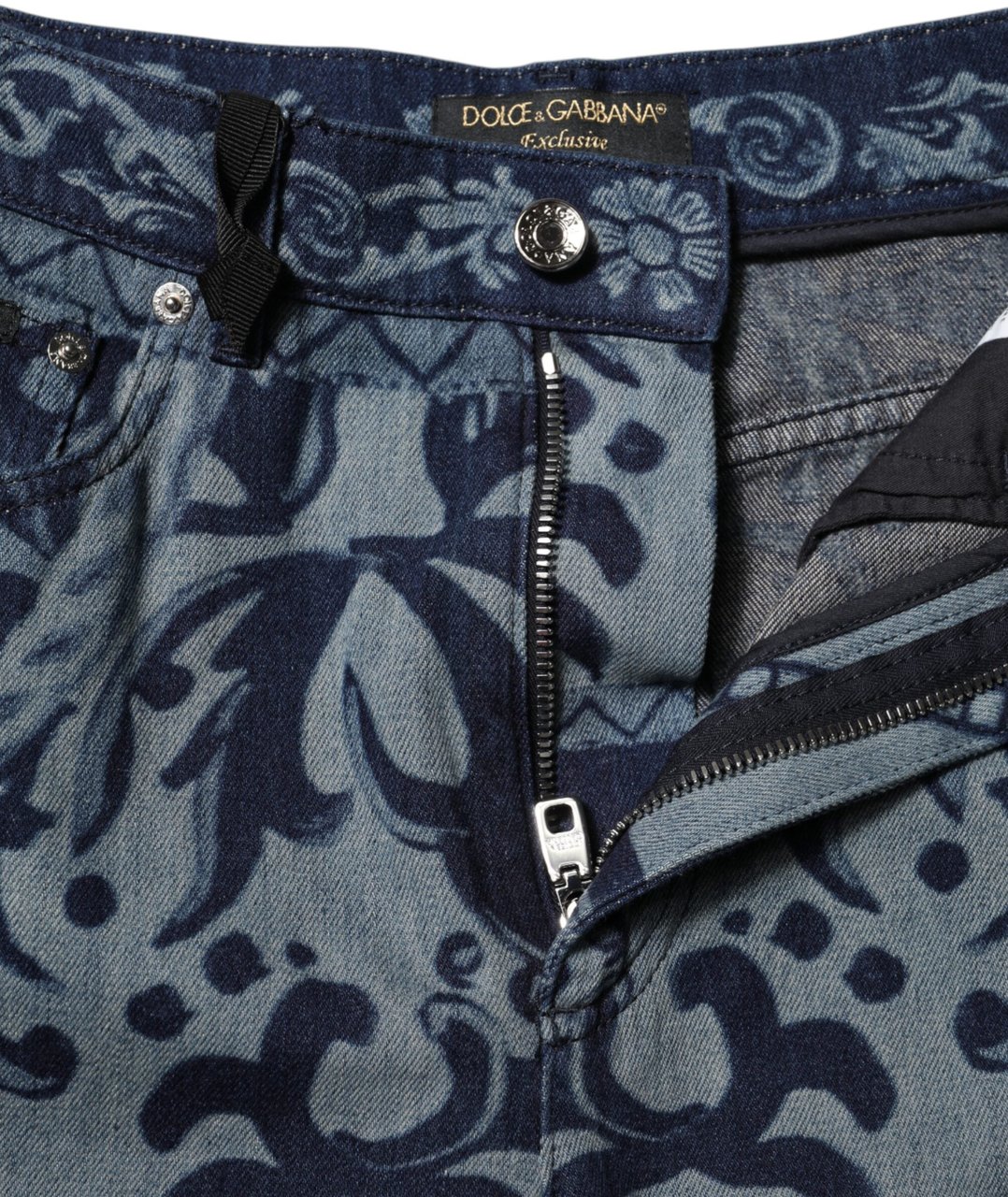 Dolce & Gabbana Blue Graphic Print Tapered Denim Jeans Blauw