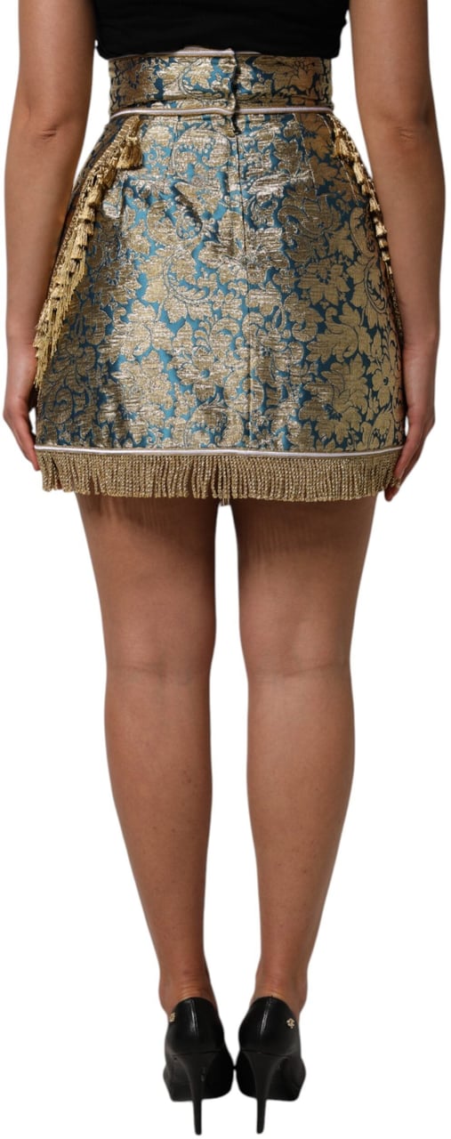 Dolce & Gabbana Blue Floral Jacquard Tasseled Mini Skirt Blauw