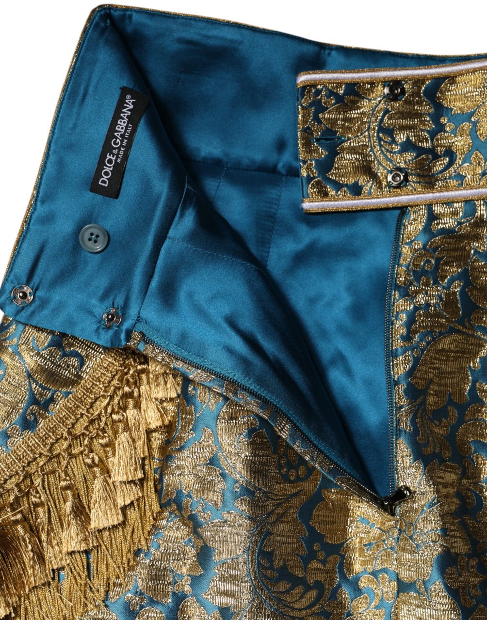 Dolce & Gabbana Blue Floral Jacquard Tasseled Mini Skirt Blauw