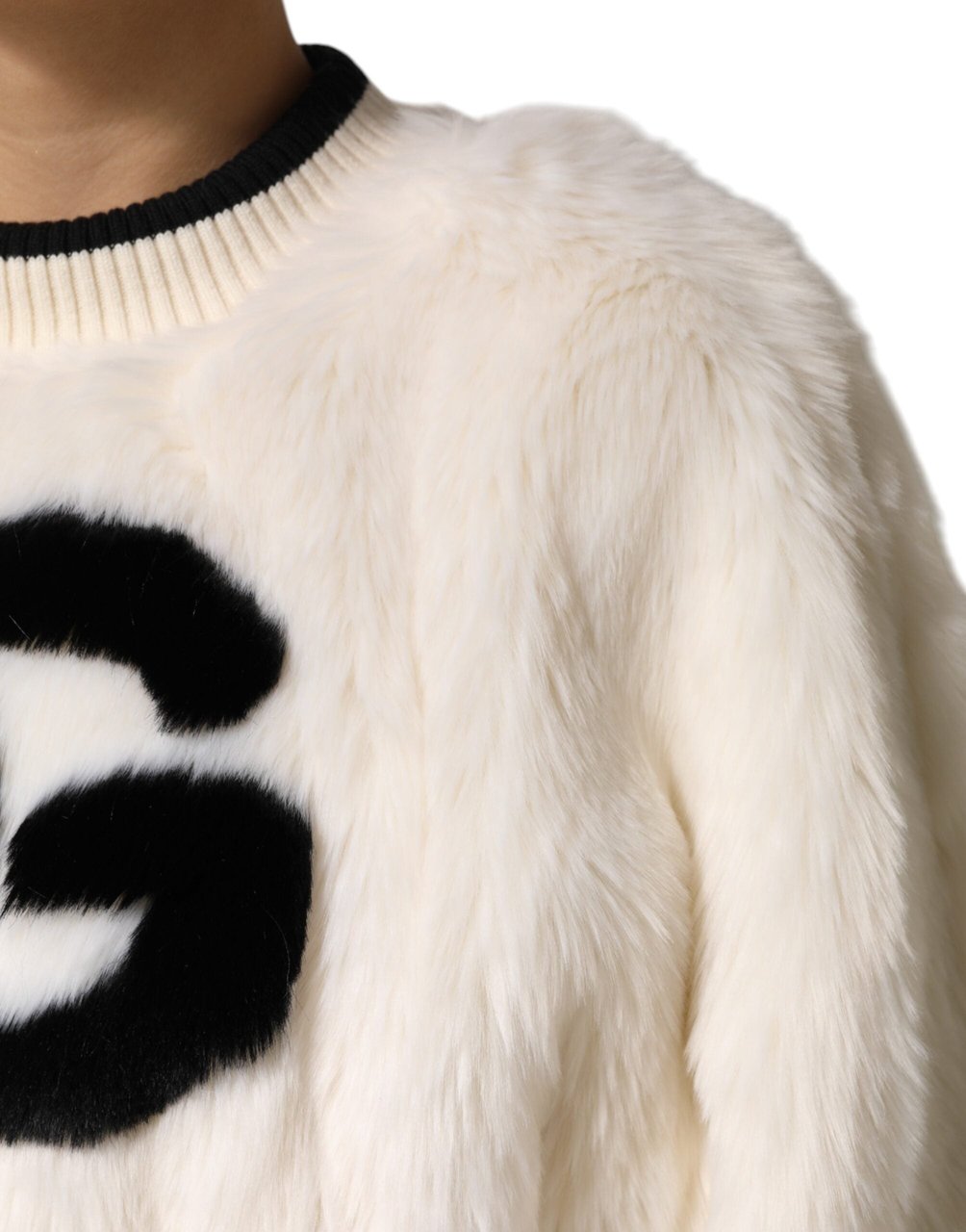 Dolce & Gabbana White Cropped Faux Fur DG Sweatshirt Sweater Divers