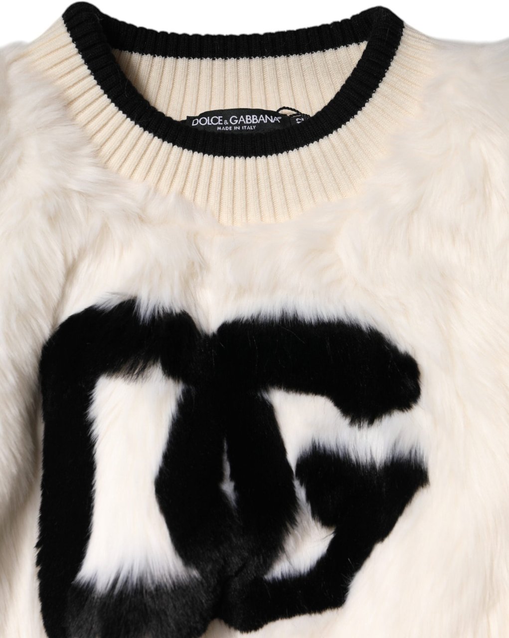 Dolce & Gabbana White Cropped Faux Fur DG Sweatshirt Sweater Divers