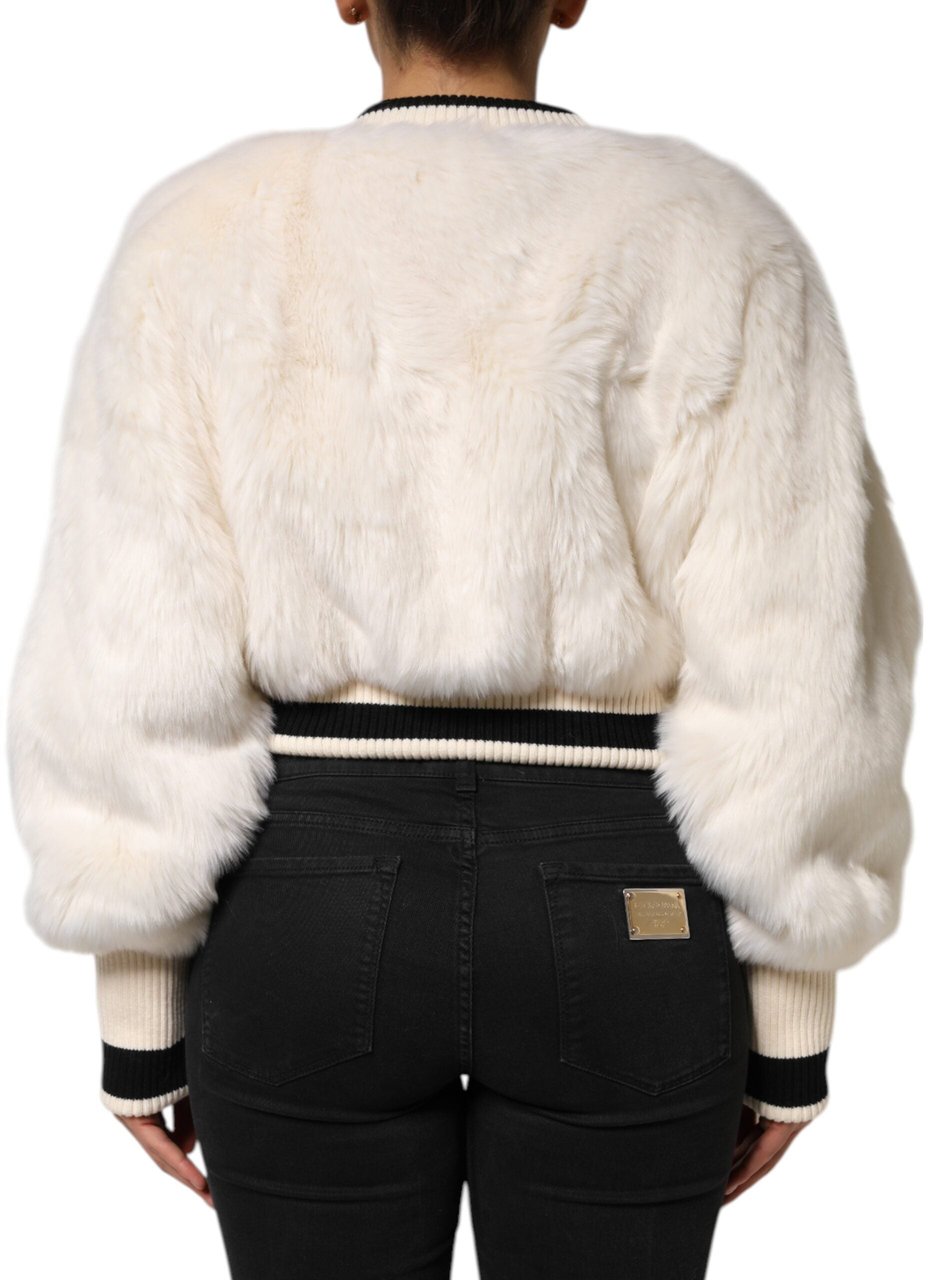 Dolce & Gabbana White Cropped Faux Fur DG Sweatshirt Sweater Divers
