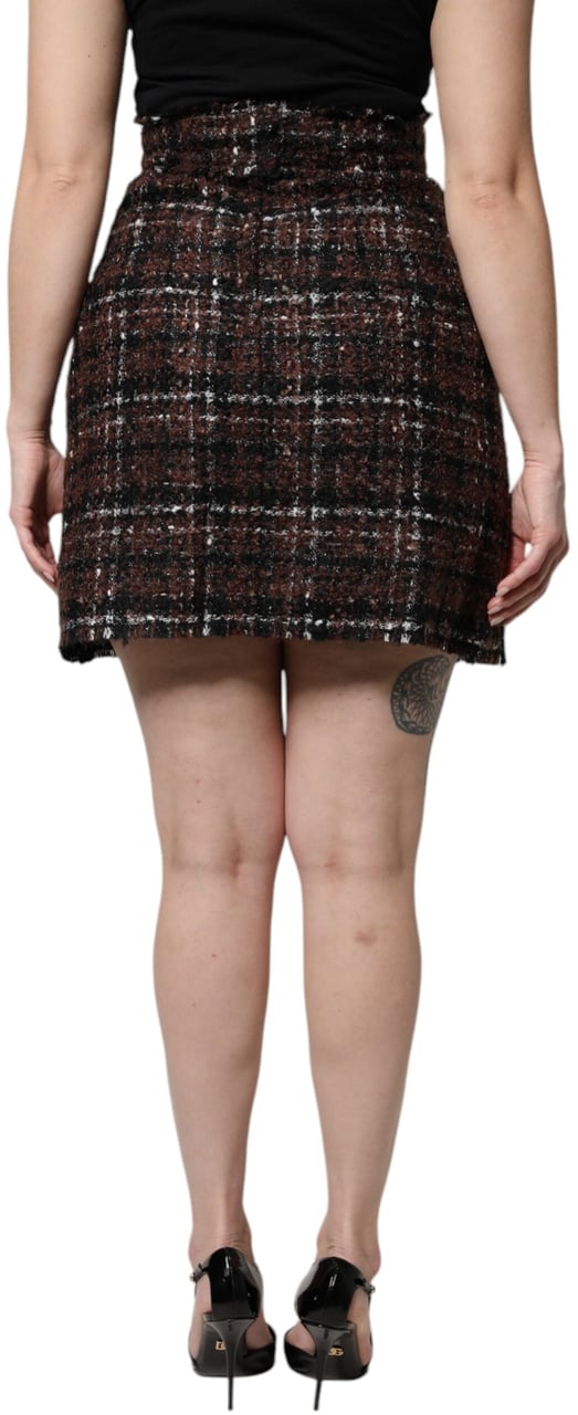 Dolce & Gabbana Multicolor High Waist Tartan Tweed Pencil Cut Skirt Divers
